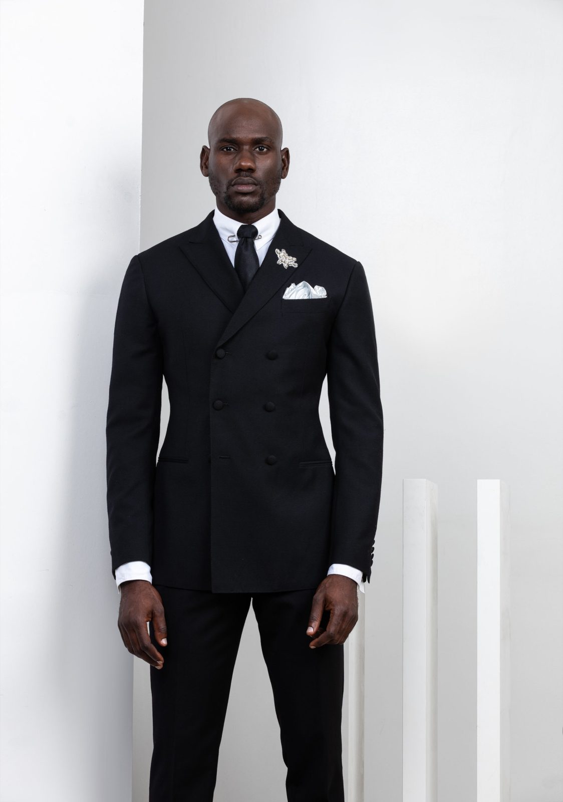 Black 6 button double-breasted suit - Atafo