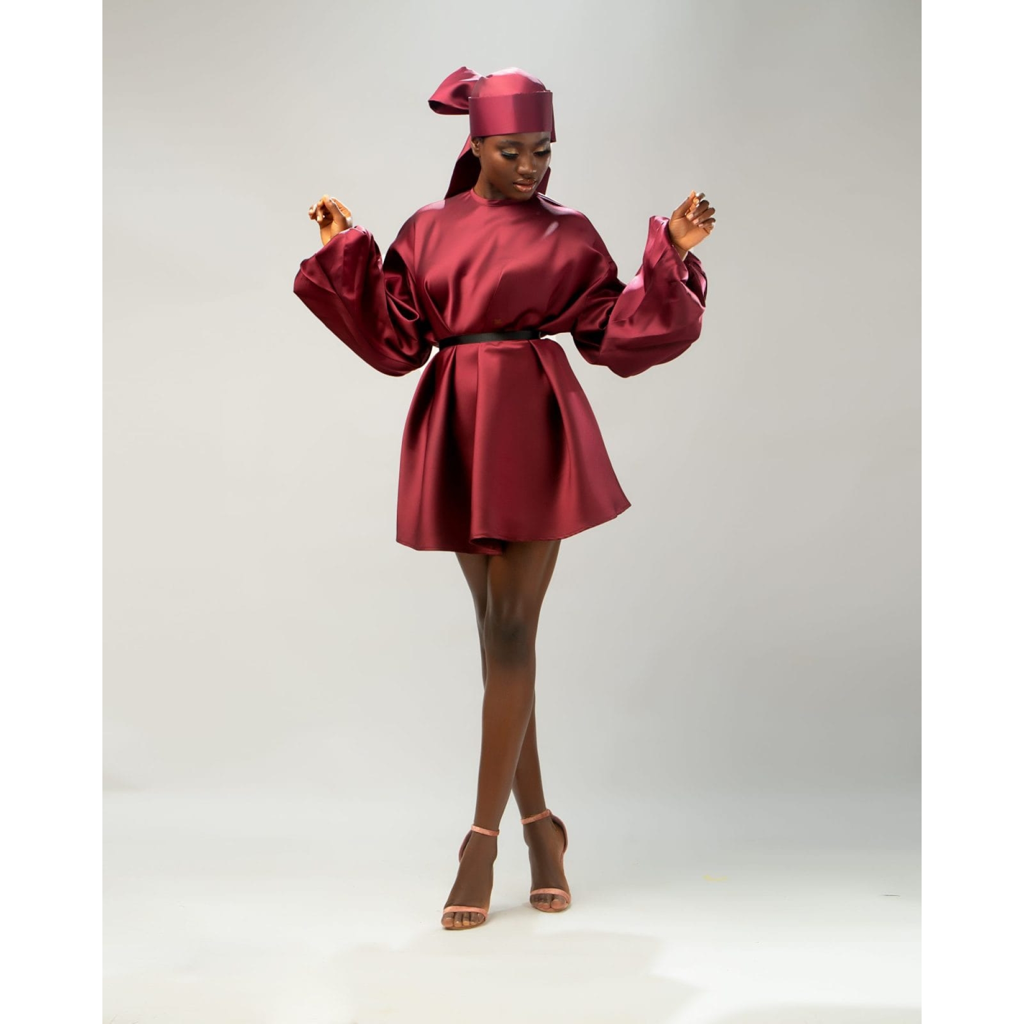 Burgundy-BuWrap-top-with-Head-piece-Belted-scaled-1