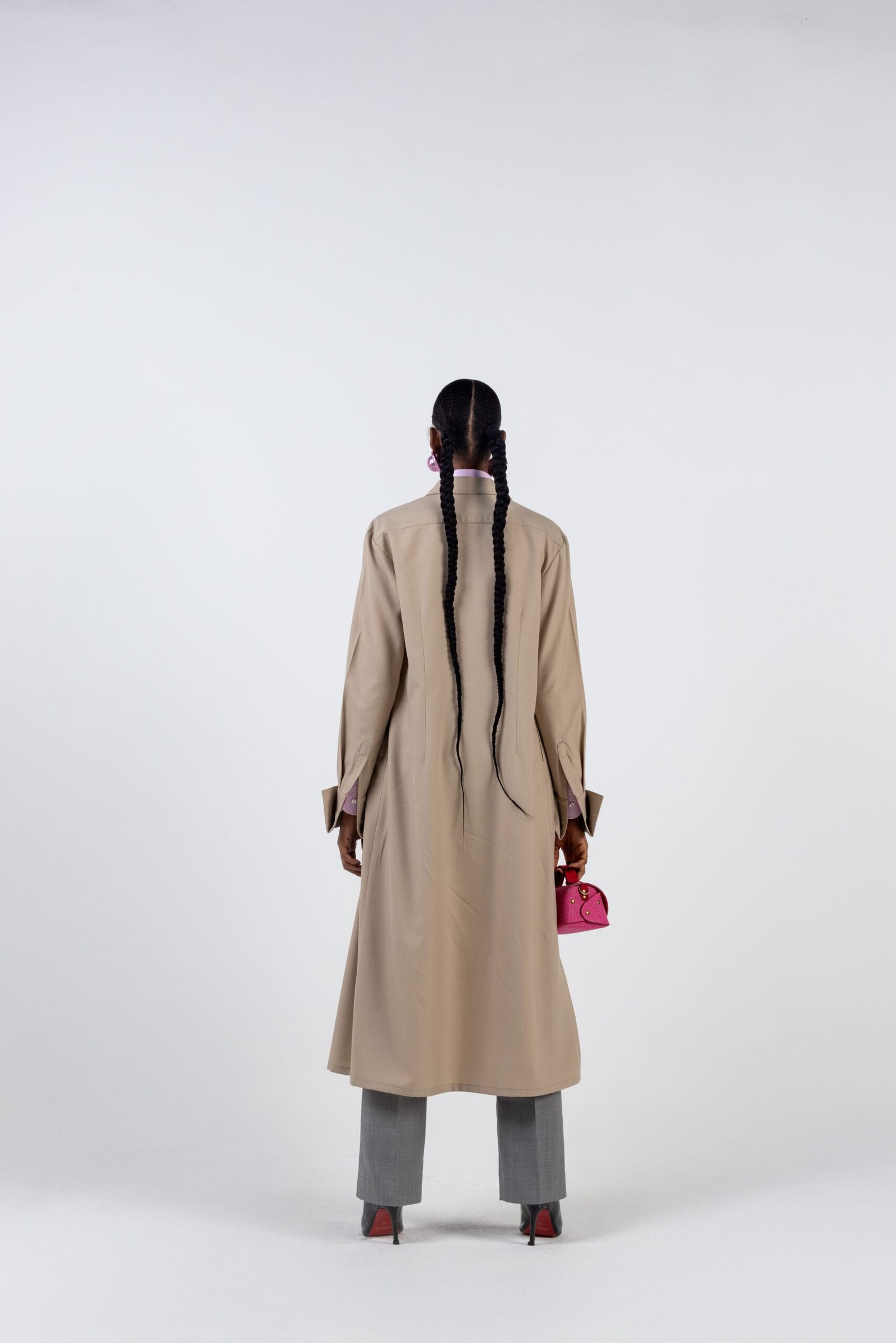 BIEGE SHIRT DRESS WITH PINK SHIRT AND GREY TROUSERS, view 4 of 4